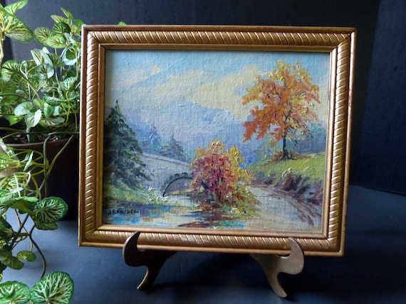 Oil Painting Vintage Fall Landscape Bridge Signed B Gansberg - Etsy
