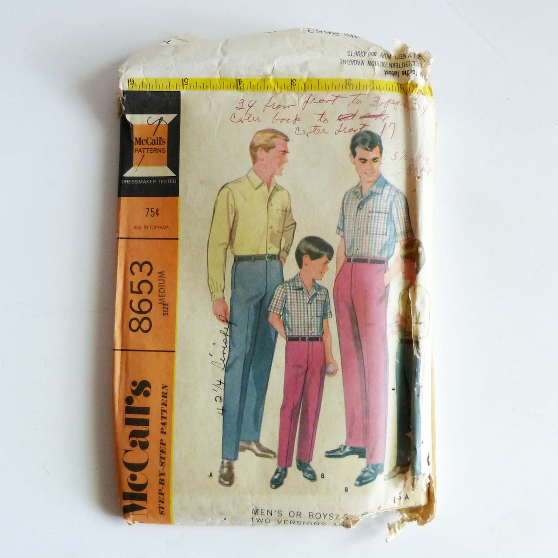 Mccall's 8653 Vintage Sewing Pattern Men's or Boys Shirt & Pants 1967