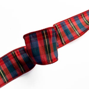 Wired Ribbon 3 or 4 Roll Lots Red Navy Blue And Yellow Plaid  2.5&quot; Wide 10 Yards