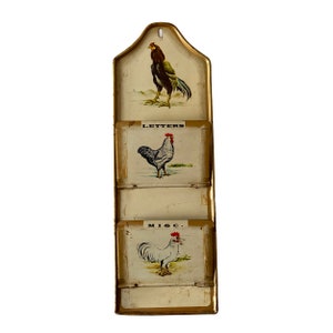 Lithograph Tin Wall Mounted Mail Sorter With Roosters Letter Misc