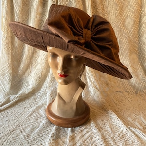 Vintage Laura Ashley Wool Wide Brim Brown Hat Bronze Bow Made in Great Britain Vintage Laura Ashley Wool Bowler Hat, Made in Britain (21  main image 2