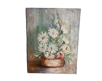 Oil Painting Floral Still Life White Daisies Impasta Texture Signed Despina Campaine 1978 UnFramed