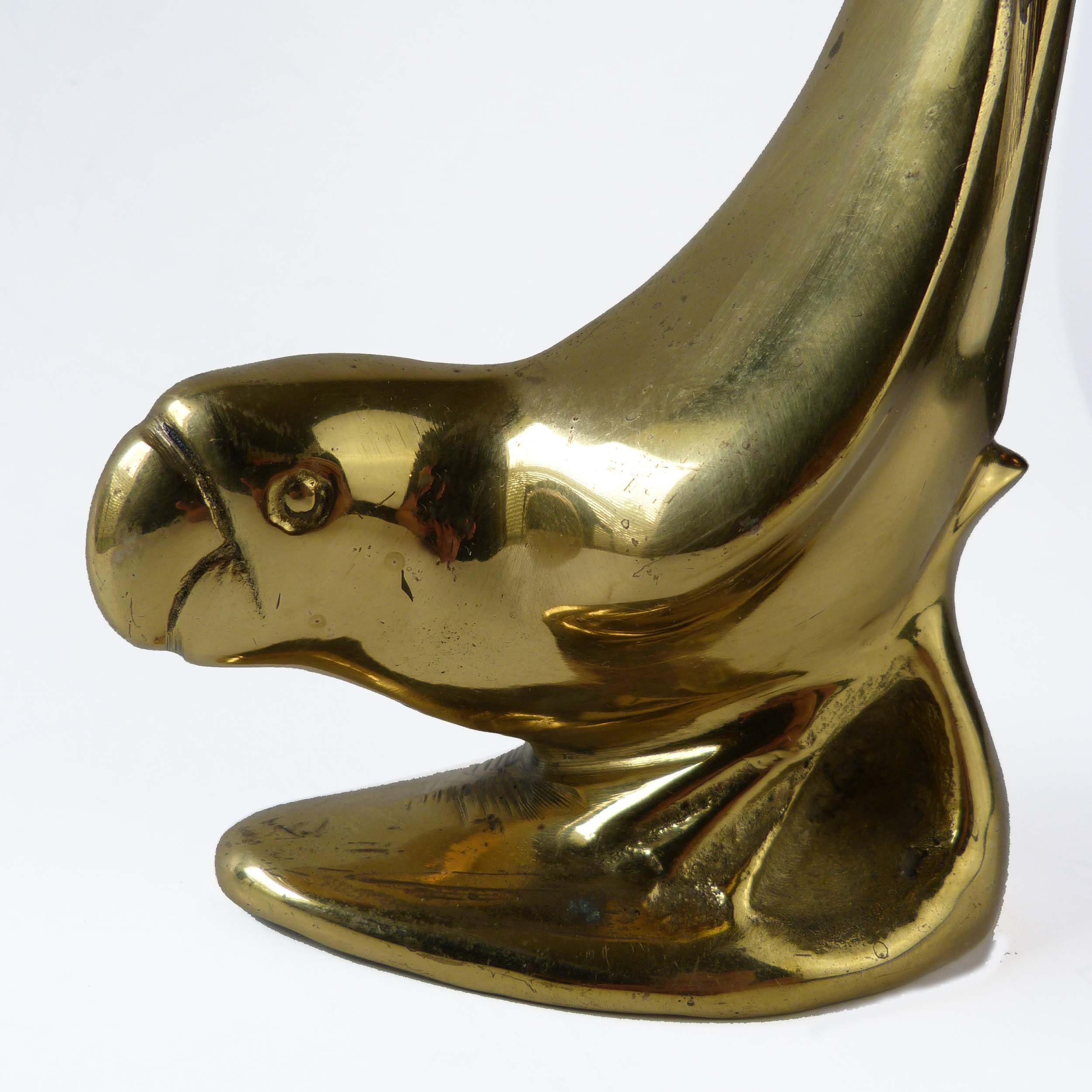 Large Vintage Brass Parrot  Sculpture Figurine Long Tail In Air