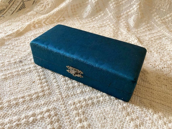 Vintage  Presentation Box Royal Blue Silk Empty M… - image 1