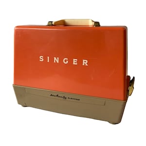 Child's Singer SewHandy Sewing Machine Electric Model 50 Orange Case & Original Cardboard Box