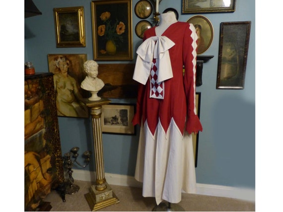 Red & White Costume Dress Harlequin Clown Circus W