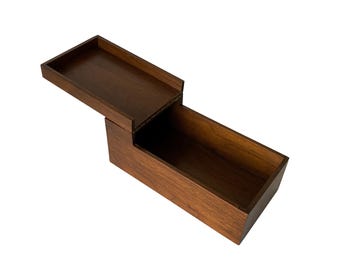 Walnut Card Recipe File Collection Box Top Brass Hinge Vintage Beautifully Made