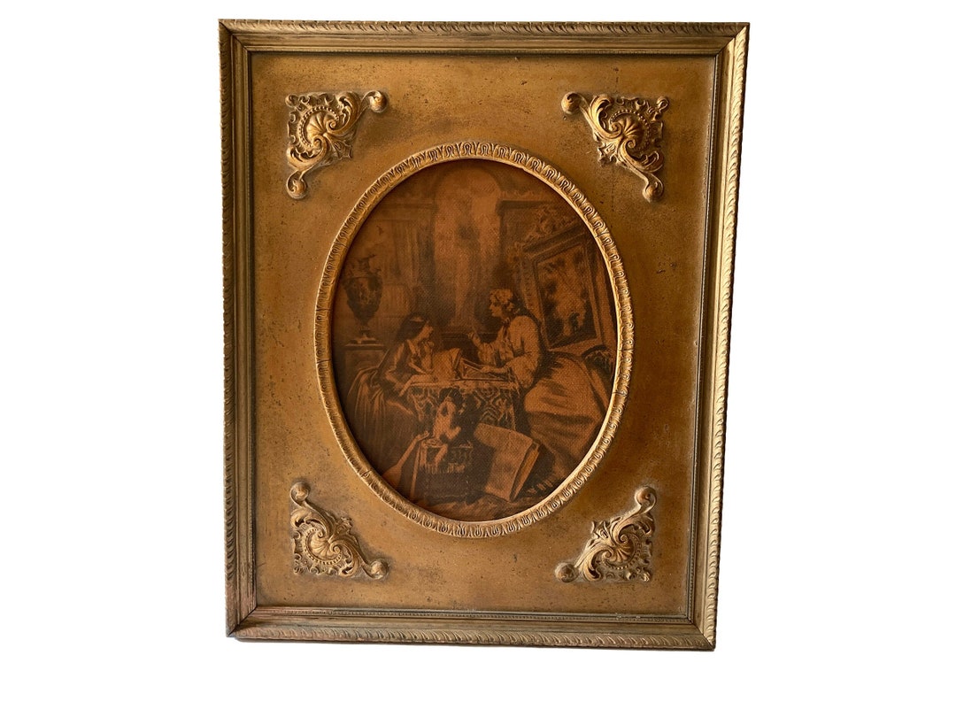 Ornate Gold Rectangle Frame Wooden Mat Oval Opening Applied Etsy