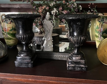 Chalkware Classic Urns Distressed Black Vintage Sold Each