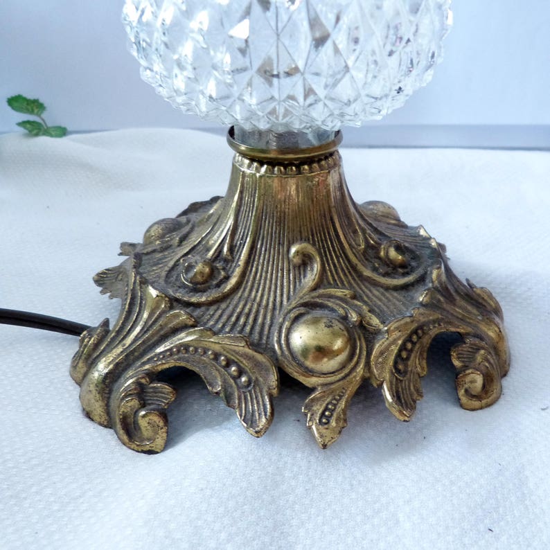 Hobnail Glass and Brass Vintage Lamp With Shade