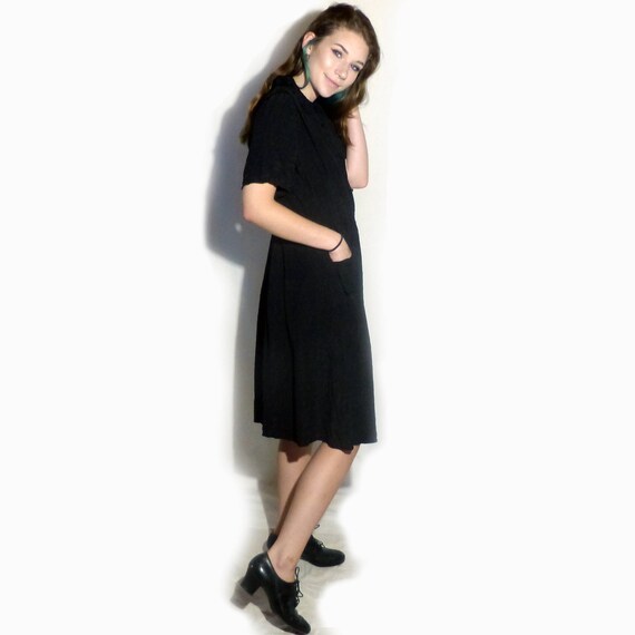 1950 - 60's Rockabilly Dress Jet Black Shiny Seers