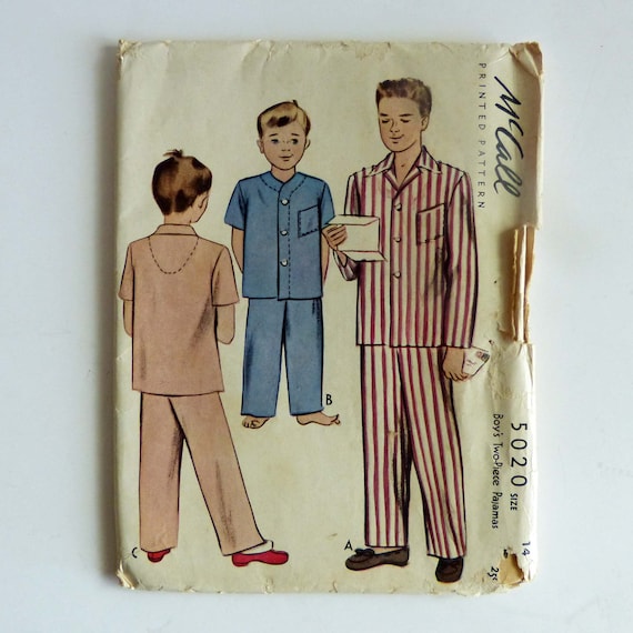 Size 6 1942 1940s McCall Vintage Sewing Pattern #5020 Boy/'s Two-Piece Pajamas