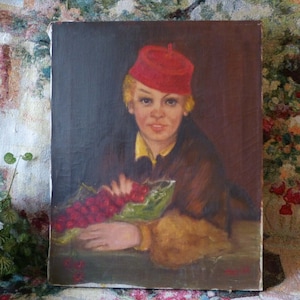 Oil Painting Copy Of Manet’s Boy with Cherries  Signed Mae 1968 Unframed