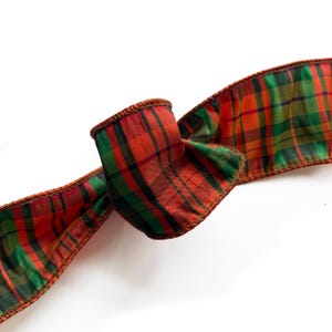 Wired Ribbon 6 Rolls Tartan Plaid Red And Green Faux Silk 2.5&quot; Wide By The Roll 10 Yards