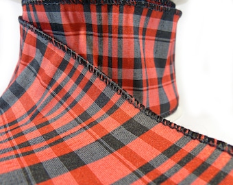 Red And Black Small Plaid Wired Ribbon  2.5" Wide By The Roll 10 Yards