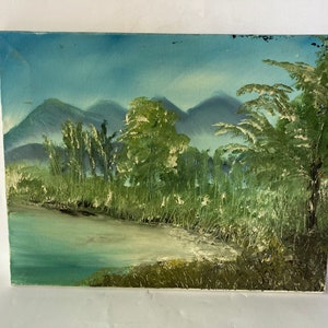 Paesaggio Pittura a olio Plein Air Studio Montagne Lago Alberi Senza cornice