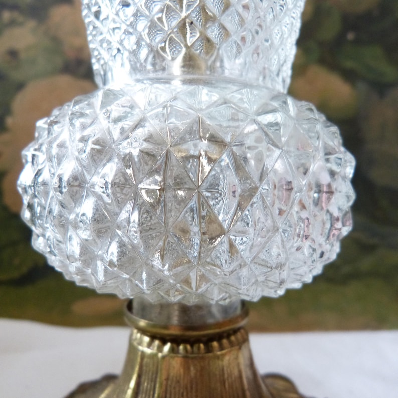 Hobnail Glass and Brass Vintage Lamp With Shade
