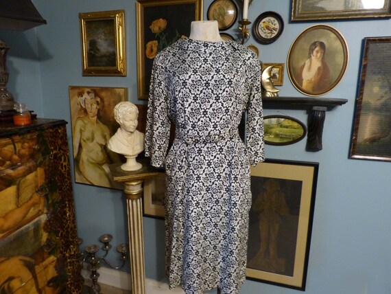 Mode O Day 1950s Vintage Belted Dress Black & Ivor