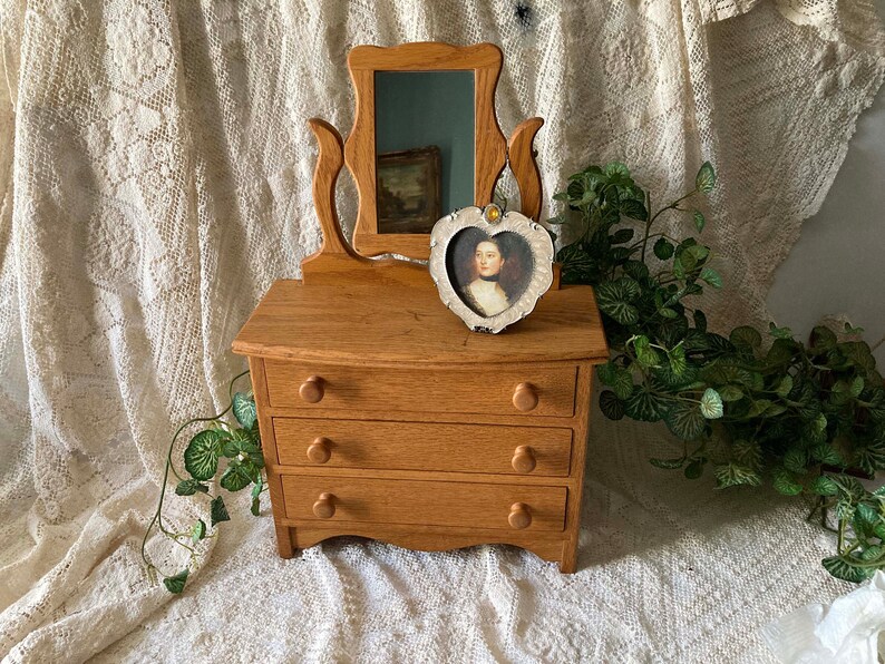 Wooden Jewelry Box Or Doll Dresser With, Dresser Top Mirror Jewelry Box