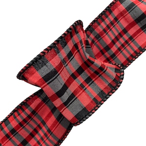 Wired Ribbon 4 Rolls Red And Black Small Plaid  2.5&quot; Wide 10 Yards 1/2 Price