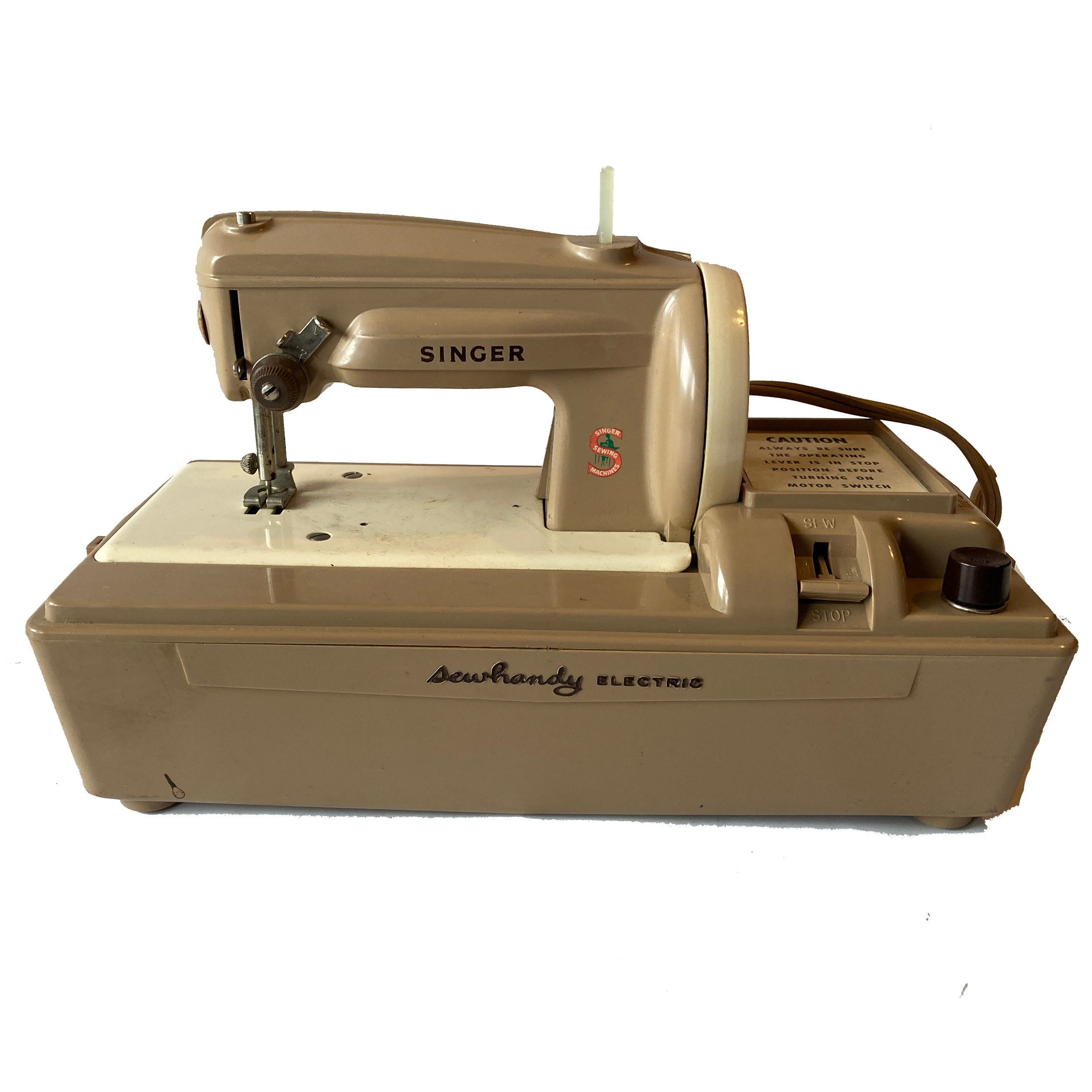 Child's Singer Sewhandy Sewing Machine Electric Model 50 Orange Case &  Original Cardboard Box 