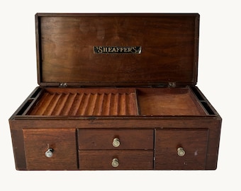 Sheaffer's Pens Wooden Store Countertop Advertising Display Case With Storage Drawers