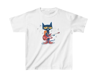 Maglietta grafica per bambini Pete The Cat, personaggio retrò, estetica infantile, maglietta con gatto divertente, anni '90, anni 2000, maglietta aderente divertente, estetica Y2k, grafico Y2k