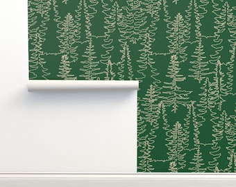 Dark Green Forest Trees Wallpaper: Cabin Core Peel & Stick or Prepasted