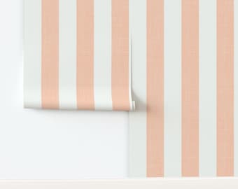 Retro Cabana Stripe Wallpaper: Peach Pink and Off White Stripes Textured Wallpaper (Peel and Stick or Prepasted)