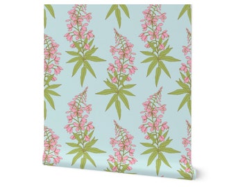 Pink Floral Wallpaper: Light Blue Grandmillennial Peel and Stick or Prepasted