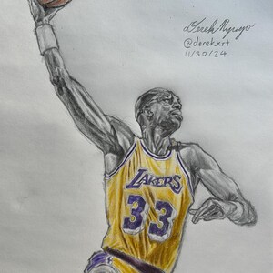 LOS ANGELES LAKERS Kareem Abdul-Jabbar Drawing Wallpaper 11x14 in.