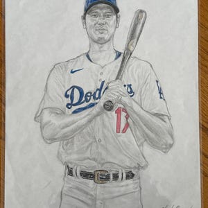 Shohei Ohtani Los Angeles Dodgers Drawing Wallpaper 11x14 in.