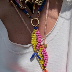 Perlenfischketten | Kordelkette | Fischcharm | Bunte Fischkette | Bohokette | Bandkette | bunte Fische