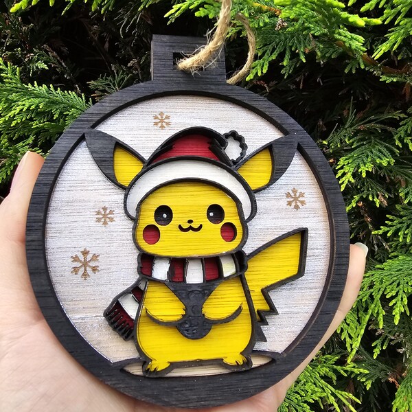 Handmade Pikachu Christmas Ornament – Festive Pokémon Wood Bauble