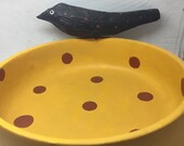 Primitive Halloween Carved Crow Bowl Carved Driftwood Crow On Bowl, Folk Art Halloween