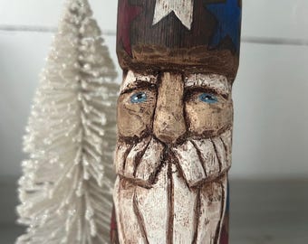Hand Carved Santa Wood Ornament, Antique Fishing Float Decoration