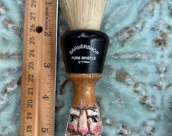 Hand Carved Santa Shaving Brush, Painted Wood Figurine