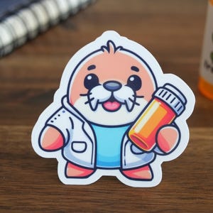 Pharmacy Stickers Walrus Pill Bottle for Pharmacists, Technician, Student, Residents, Cute Funny Witty Gifts for Laptops Phone Water Bottles