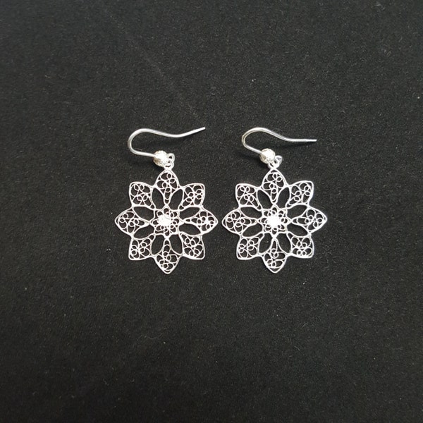 flocon de neige - Boucles d'oreilles en filigrane d'argent