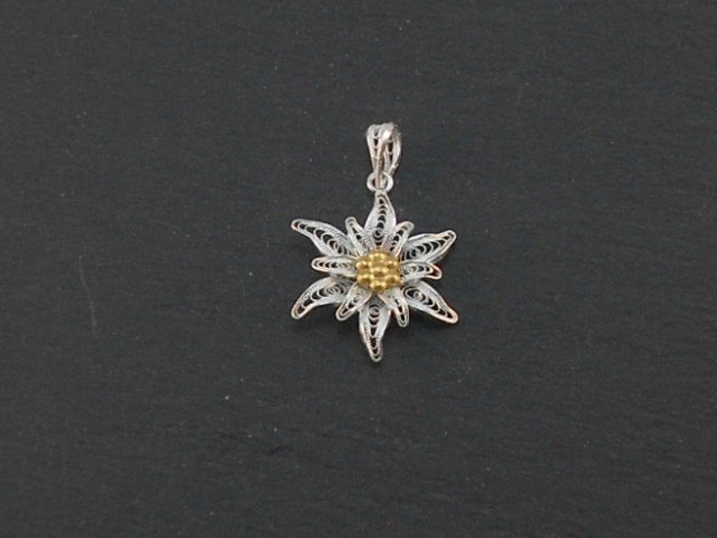 Edelweiss Ciondolo in filigrana d'argento catenina opzionale image 2