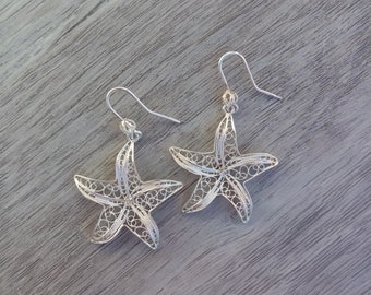 Starfish - silver filigree earrings