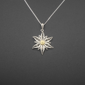 Edelweiss - Ciondolo in filigrana d&#39;argento (catenina opcional)