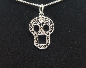 Skull - Silver Filigree Pendant (optional chain)