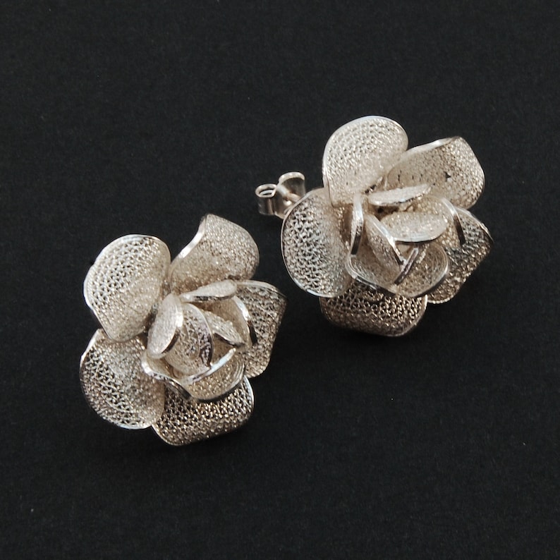 Thea Rose II Silver Filigree earrings image 1