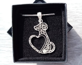 Love&dog - silver filigree pendant (optional chain)