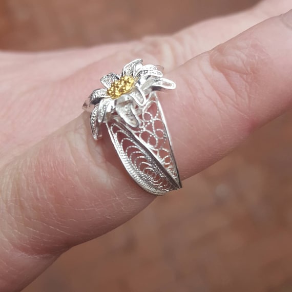 Edelweiss I Silver Filigree Ring Etsy