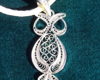Owl - silver filigree pendant (optional chain)