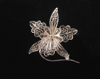 Orchid - Silver Filigree Brooch