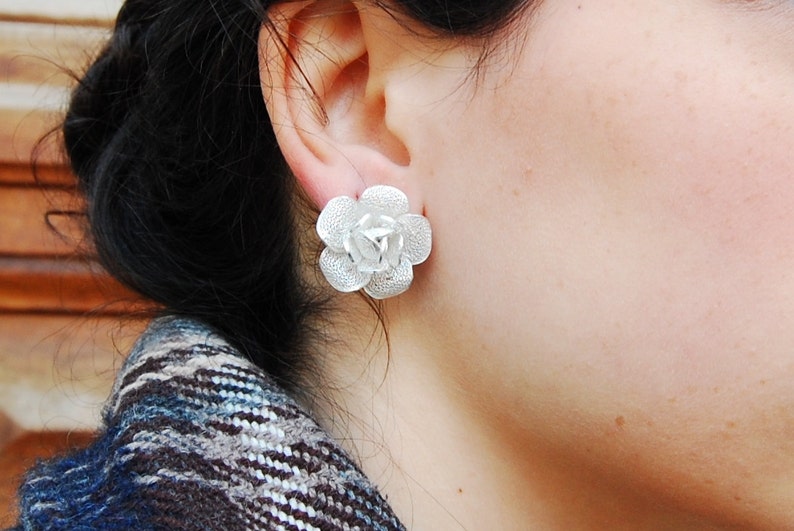 Thea Rose II Silver Filigree earrings image 2