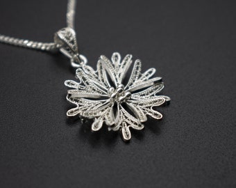 Cornflower I - silver filigree pendant (optional chain)